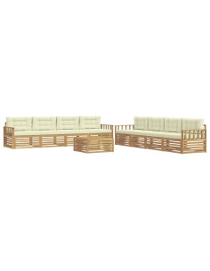 Set di divani da esterno 9 pcs Bianco e Crema Poliestere 2