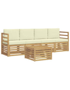 Set di divani da esterno 5 pcs Bianco e Crema Poliestere 2