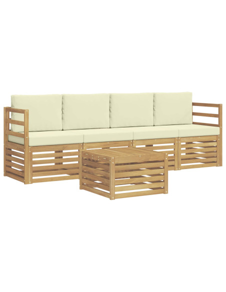 Set di divani da esterno 5 pcs Bianco e Crema Poliestere