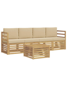 Set di divani da esterno 5 pcs Bianco e Beige Poliestere 2