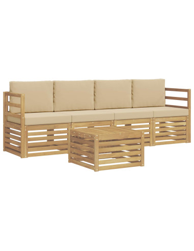 Set di divani da esterno 5 pcs Bianco e Beige Poliestere