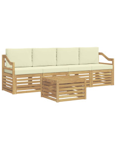 Set di divani da esterno 5 pcs Bianco e Crema Poliestere 2