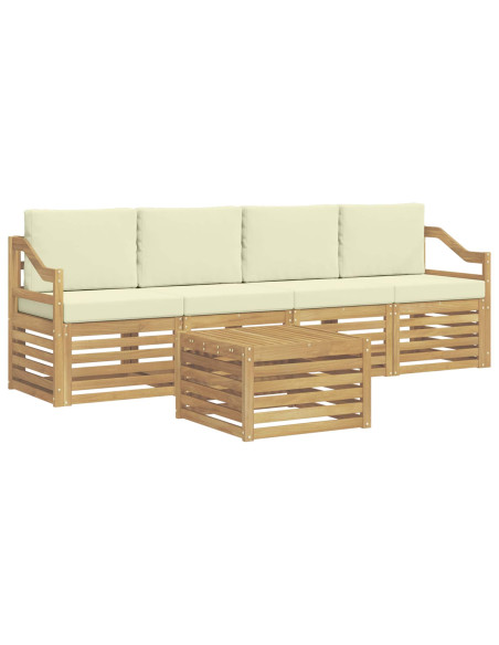 Set di divani da esterno 5 pcs Bianco e Crema Poliestere