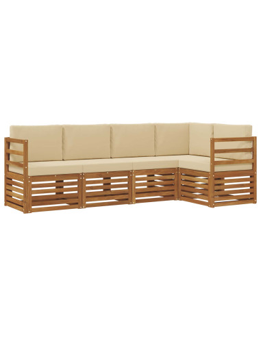 Set divani 5 pcs Naturale e Beige Legno di Acacia Massello
