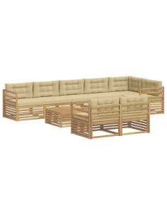 Set di divani da esterno con cuscino 9 pcs Bianco e Beige 2