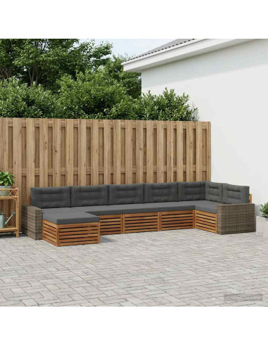 Set di divani da esterno con cuscino 7 pcs Naturale e Antracite