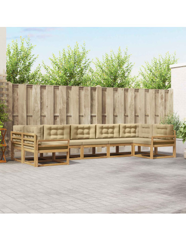 Set di divani da esterno con cuscino 7 pcs Bianco e Beige