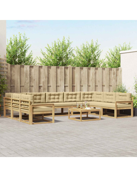 Set di divani da esterno con cuscino 10 pcs Bianco e Beige