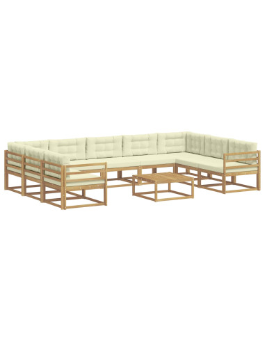 Set di divani da esterno con cuscino 10 pcs Bianco e Crema