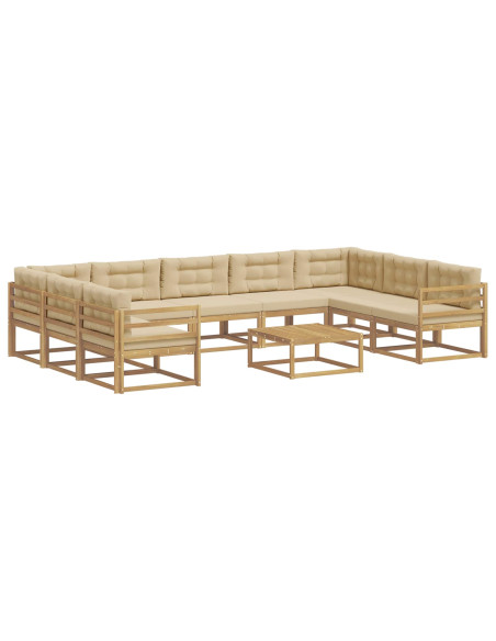 Set di divani da esterno con cuscino 10 pcs Bianco e Beige