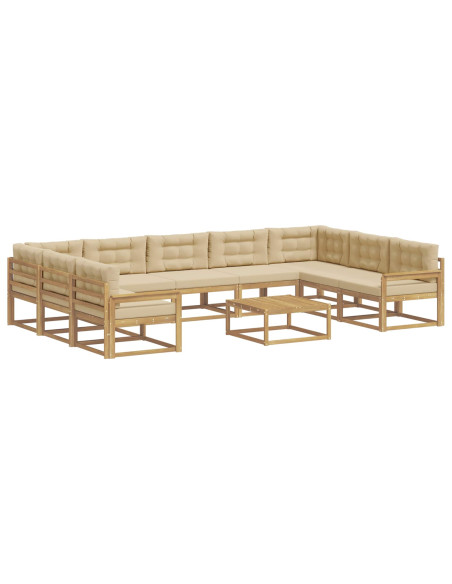Set di divani da esterno con cuscino 10 pcs Bianco e Beige