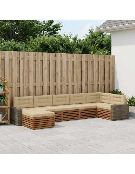 Set di divani da esterno con cuscino 7 pcs Naturale e Beige