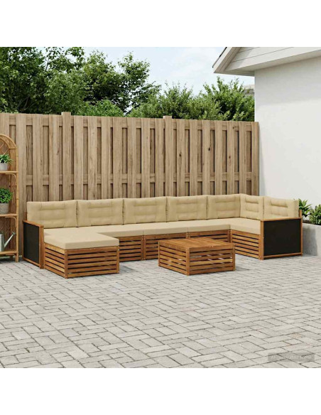 Set di divani da esterno con cuscino 8 pcs Naturale e Beige