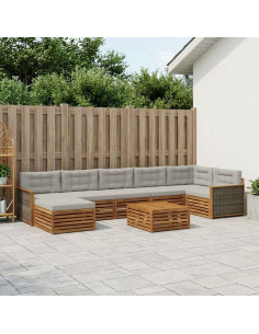 Set di divani da esterno 8 pcs Naturale e Grigio Chiaro