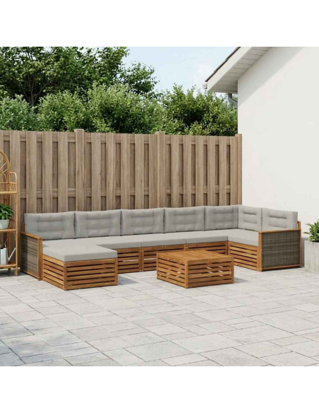 Set di divani da esterno 8 pcs Naturale e Grigio Chiaro