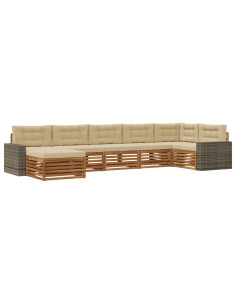 Set di divani da esterno con cuscino 7 pcs Naturale e Beige 2
