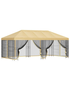 Gazebo con pareti laterali 6 x 3 m Crema Poliestere e Acciaio 2