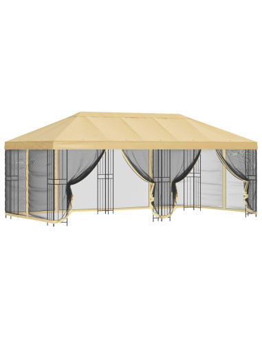 Gazebo con pareti laterali 6 x 3 m Crema Poliestere e Acciaio