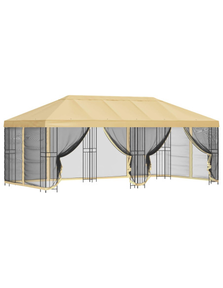 Gazebo con pareti laterali 6 x 3 m Crema Poliestere e Acciaio