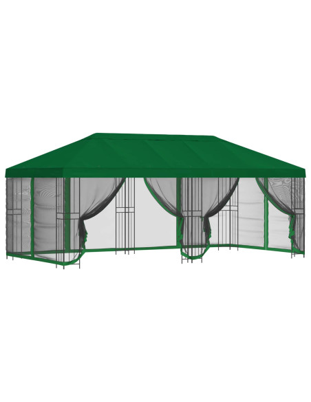 Gazebo con pareti laterali 6 x 3 m Verde Poliestere e Acciaio