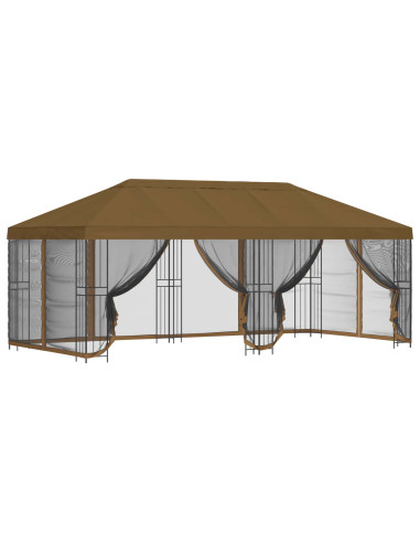 Gazebo con pareti laterali 6 x 3 m Tortora Poliestere e Acciaio