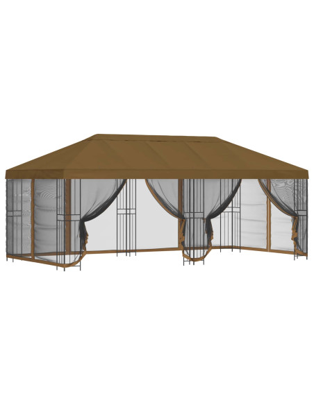 Gazebo con pareti laterali 6 x 3 m Tortora Poliestere e Acciaio