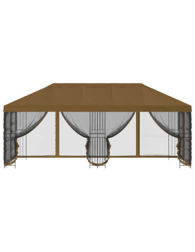 Gazebo con pareti laterali 6 x 3 m Tortora Poliestere e Acciaio