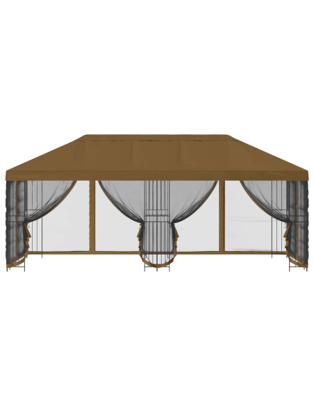 Gazebo con pareti laterali 6 x 3 m Tortora Poliestere e Acciaio