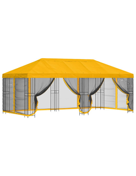 Gazebo con pareti laterali 6 x 3 m Giallo Poliestere e Acciaio