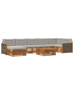 Set di divani da esterno 8 pcs Naturale e Grigio Chiaro 2