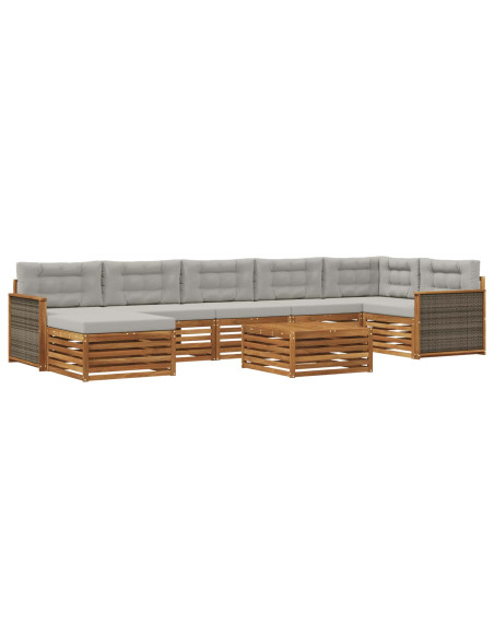Set di divani da esterno 8 pcs Naturale e Grigio Chiaro