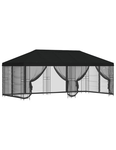 Gazebo con pareti laterali 6 x 3 m Nero Poliestere e Acciaio