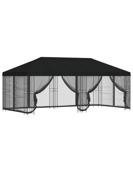 Gazebo con pareti laterali 6 x 3 m Nero Poliestere e Acciaio