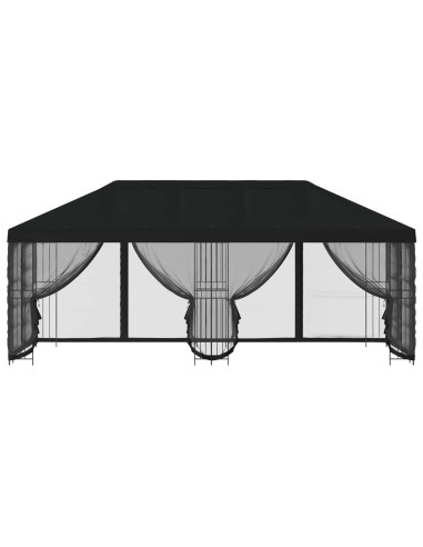 Gazebo con pareti laterali 6 x 3 m Nero Poliestere e Acciaio
