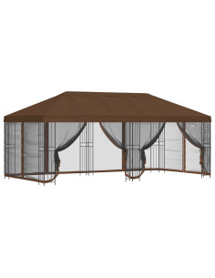 Gazebo con pareti laterali 6 x 3 m Marrone Poliestere e Acciaio 2