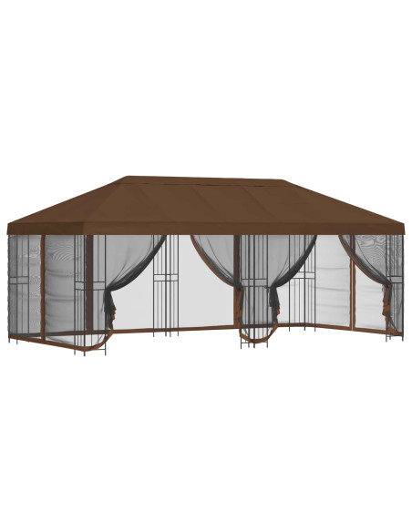 Gazebo con pareti laterali 6 x 3 m Marrone Poliestere e Acciaio