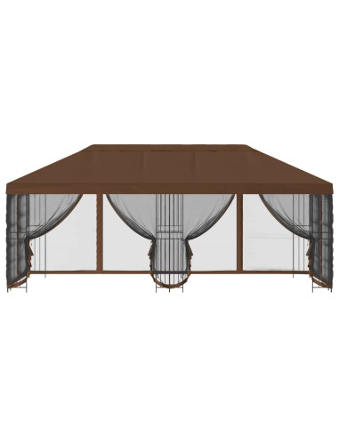Gazebo con pareti laterali 6 x 3 m Marrone Poliestere e Acciaio