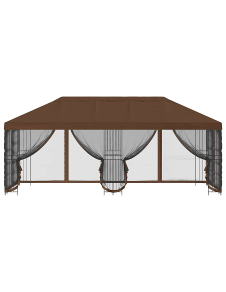 Gazebo con pareti laterali 6 x 3 m Marrone Poliestere e Acciaio