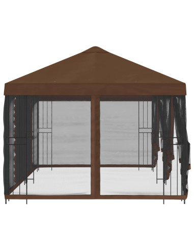 Gazebo con pareti laterali 6 x 3 m Marrone Poliestere e Acciaio