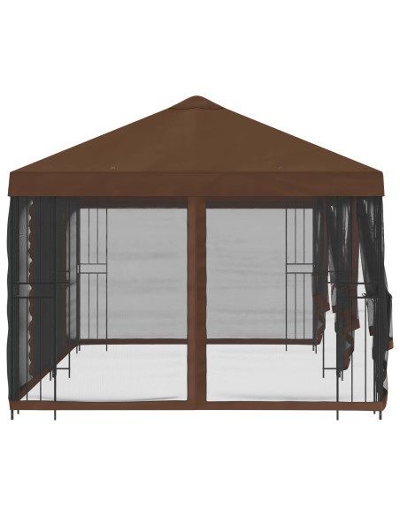 Gazebo con pareti laterali 6 x 3 m Marrone Poliestere e Acciaio
