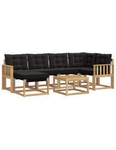 Set di divani da esterno con cuscino 7 pcs Bianco e Nero 2