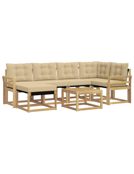 Set di divani da esterno con cuscino 7 pcs Bianco e Beige