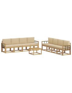 Set di divani da esterno con cuscino 9 pcs Bianco e Beige 2