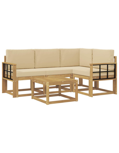 Set di divani da esterno con cuscino 5 pcs Bianco e Beige