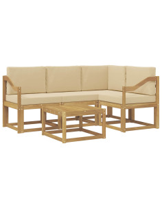 Set di divani da esterno con cuscino 5 pcs Bianco e Beige 2