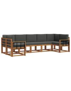 Set di divani da esterno con cuscino 7 pcs Naturale e Antracite 2