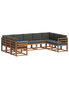 Set di divani da esterno con cuscino 9 pcs Naturale e Antracite 2