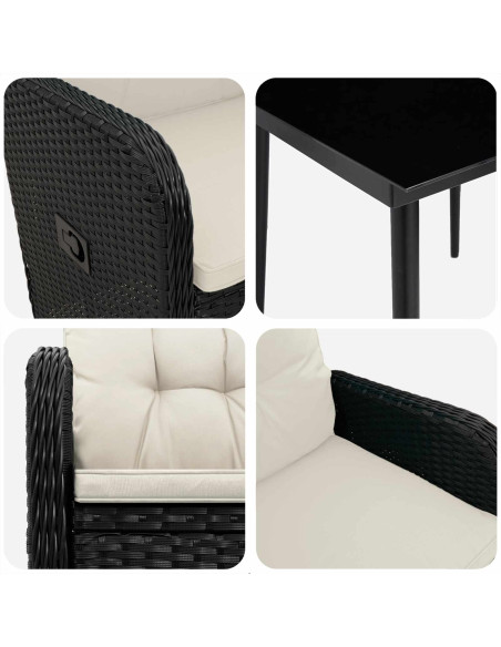 Set Tavolo da Salotto con cuscino 5 pcs Nero e Bianco Crema