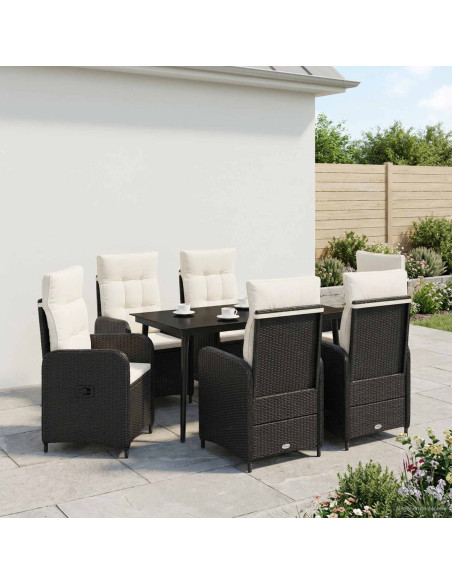 Set Tavolo da Salotto con cuscino 7 pcs Nero e Bianco Crema