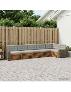 Set di divani da esterno 6 pcs Naturale e Grigio Chiaro